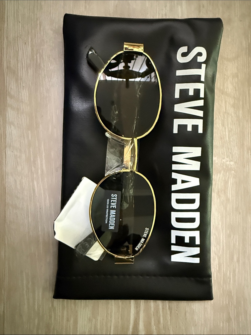 Steve Madden Black Toiletry Pouch with Gold-Trim Sunglasses